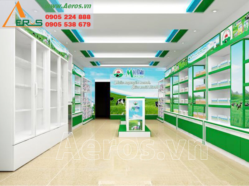 Hình ảnh mẫu thiết kế thi công shop showroom sữa Mộc Châu