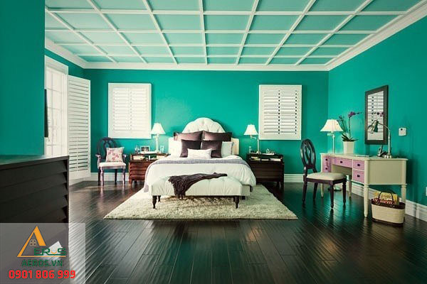 phòng ngủ màu xanh ngọc bích đậm