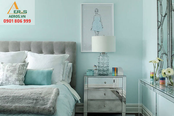 phòng ngủ màu xanh ngọc bích nhạt