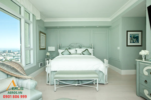 phòng ngủ màu xanh ngọc bích