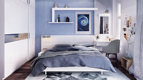 Phòng ngủ màu xanh nhạt
