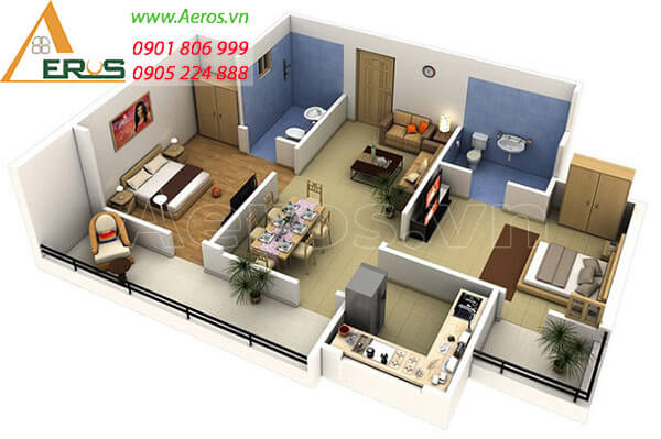 Cẩm nang thiết kế căn hộ 45m2 2 phòng ngủ cho những không gian tiện nghi và sang trọng