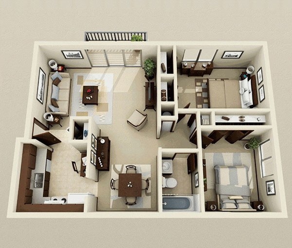 thiết kế căn hộ 55m2