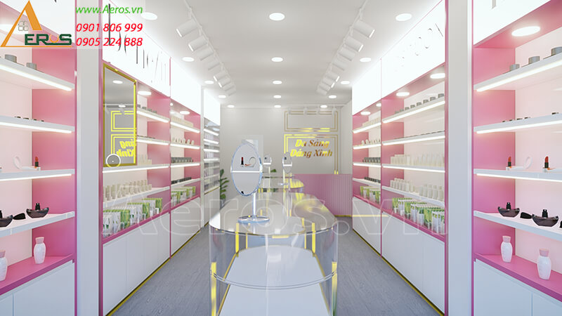 Hình ảnh thiết kế nội thất shop mỹ phẩm Da Sáng Dáng Xinh tại Gò Công, Tiền Giang