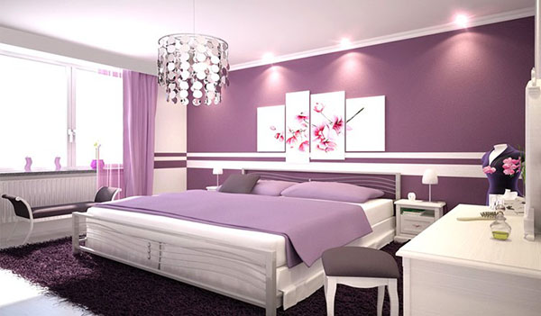 Lãng mạn với kiểu thiết kế phòng ngủ màu tím 