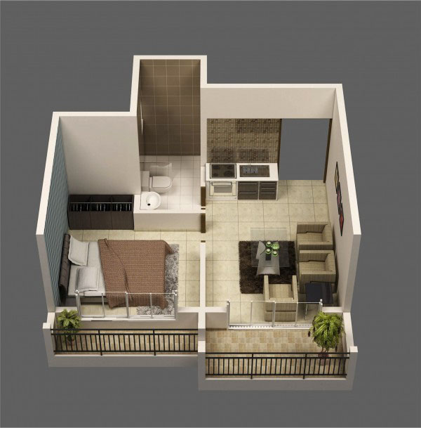 Top 3 mẫu thiết kế căn hộ 1 phòng ngủ 40m2 đẹp và tối ưu